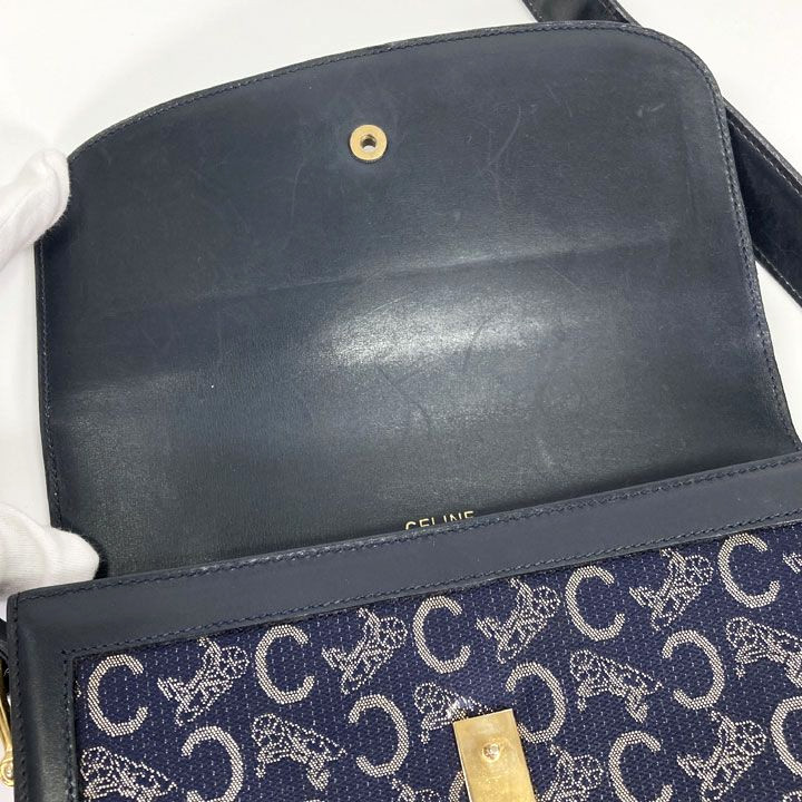 CELINE C Macadam Sulky Shoulder Bag Navy Canvas Leather Vintage Italy Authentic