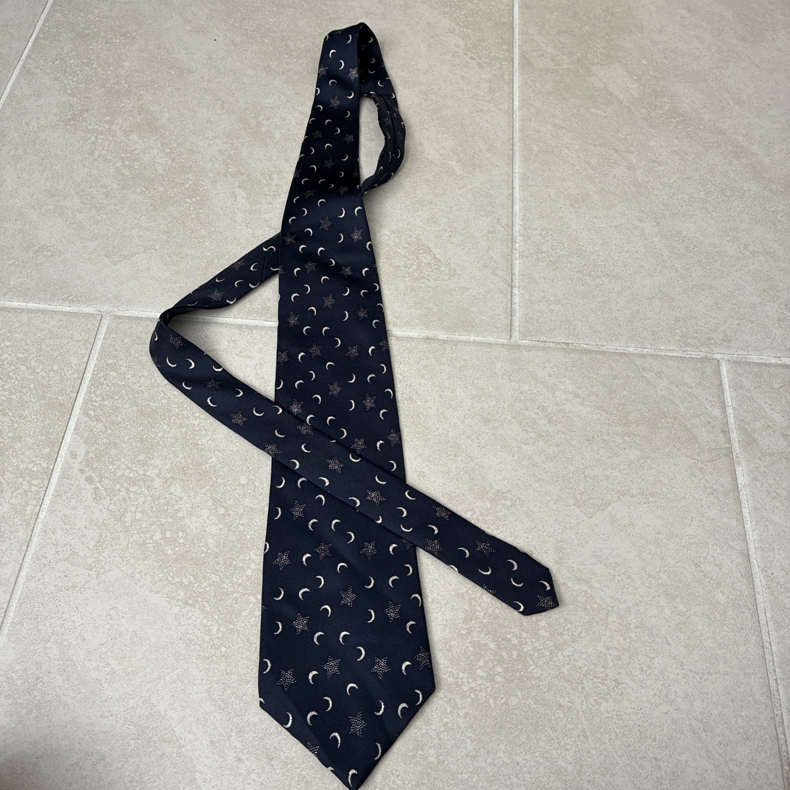 GAP Mens Tie Blue Stars Moon Geometric One Size Silk Classic Vintage 90s USA