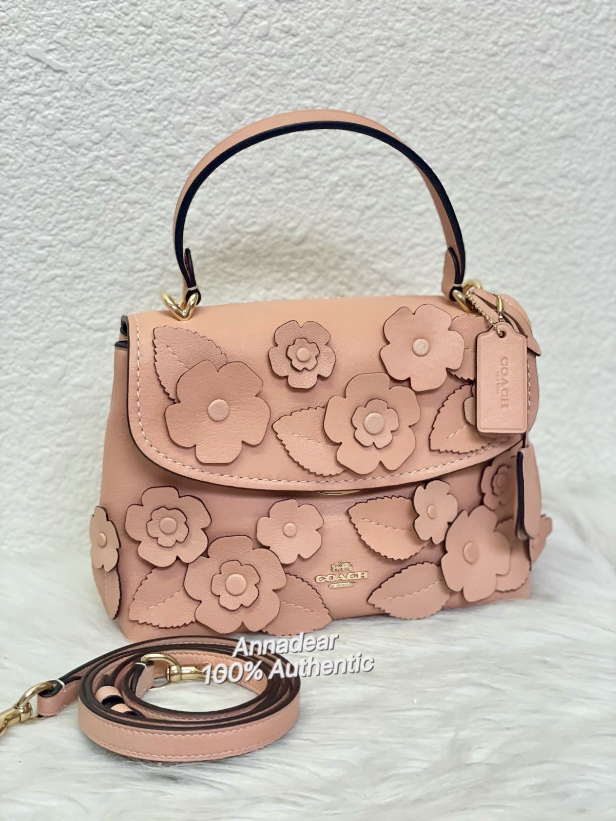 NWT COACH CDY44 Emory Top Handle Bag with Floral Appliqué in Light Pink