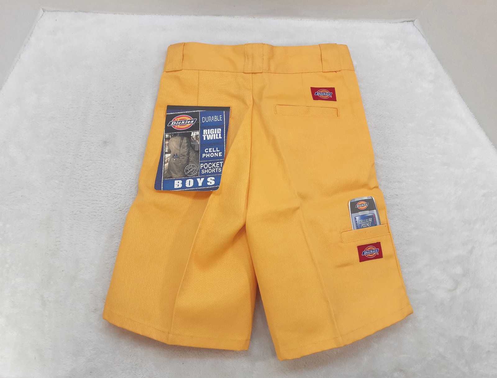 Dickies Pocket Shorts Boys Size 8R Rigid Twill Cell Phone Pocket Yellow NWT