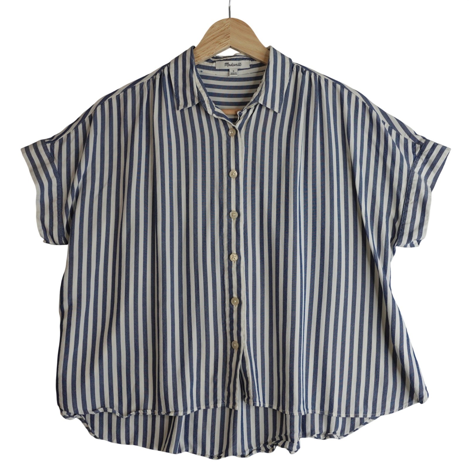 Madewell Blue White Striped Button Up Central Shirt Womens S Cropped Nautical