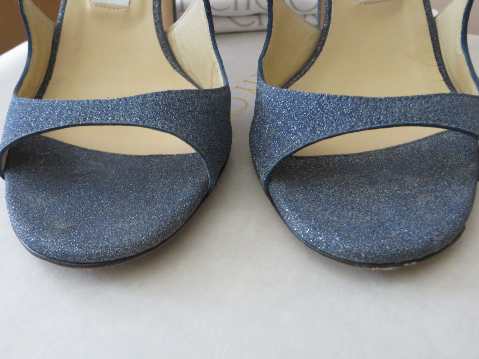 Pre-Owned Jimmy Choo Blue Fine Glitter Strappy Lang Sandal Heels 39M