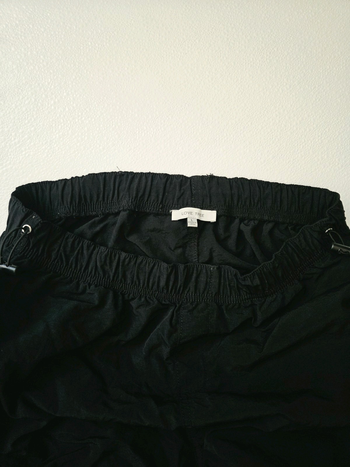 Love Tree Black Parachute Cargo Pants Wide Leg Bungee Waist Womens Large 6864PN