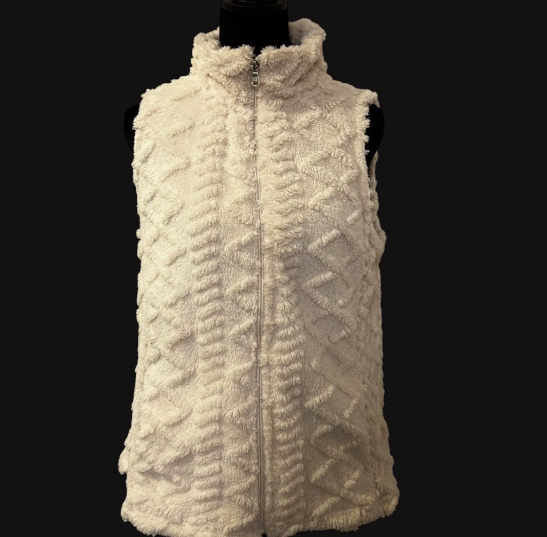 Emily Daniels cream Solid Mid-Length Full Zip Sleeveless Vest Women Size L