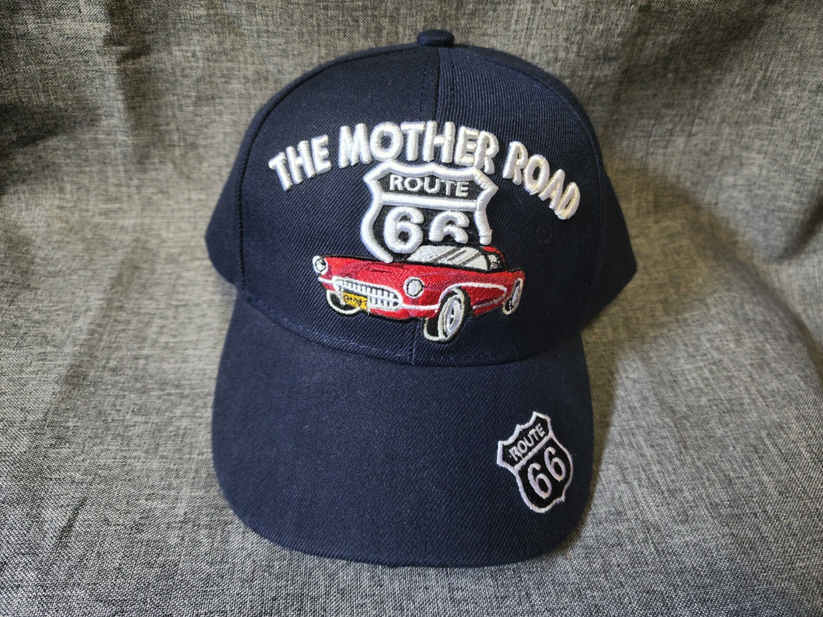 Men’s Black Hawk Embroidered The Mother Road Rt 66 Red Corvette Baseball Hat