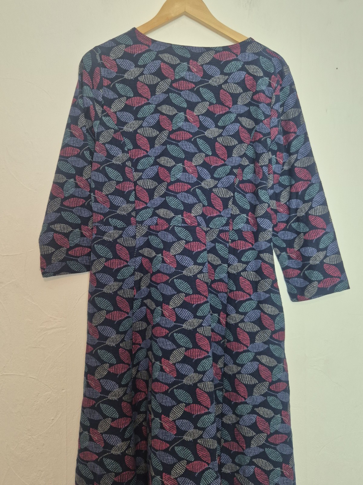 Adini Brand New Tags Navy Blue Leaf Print Juliet Dress UK Size Large L BNWT A02