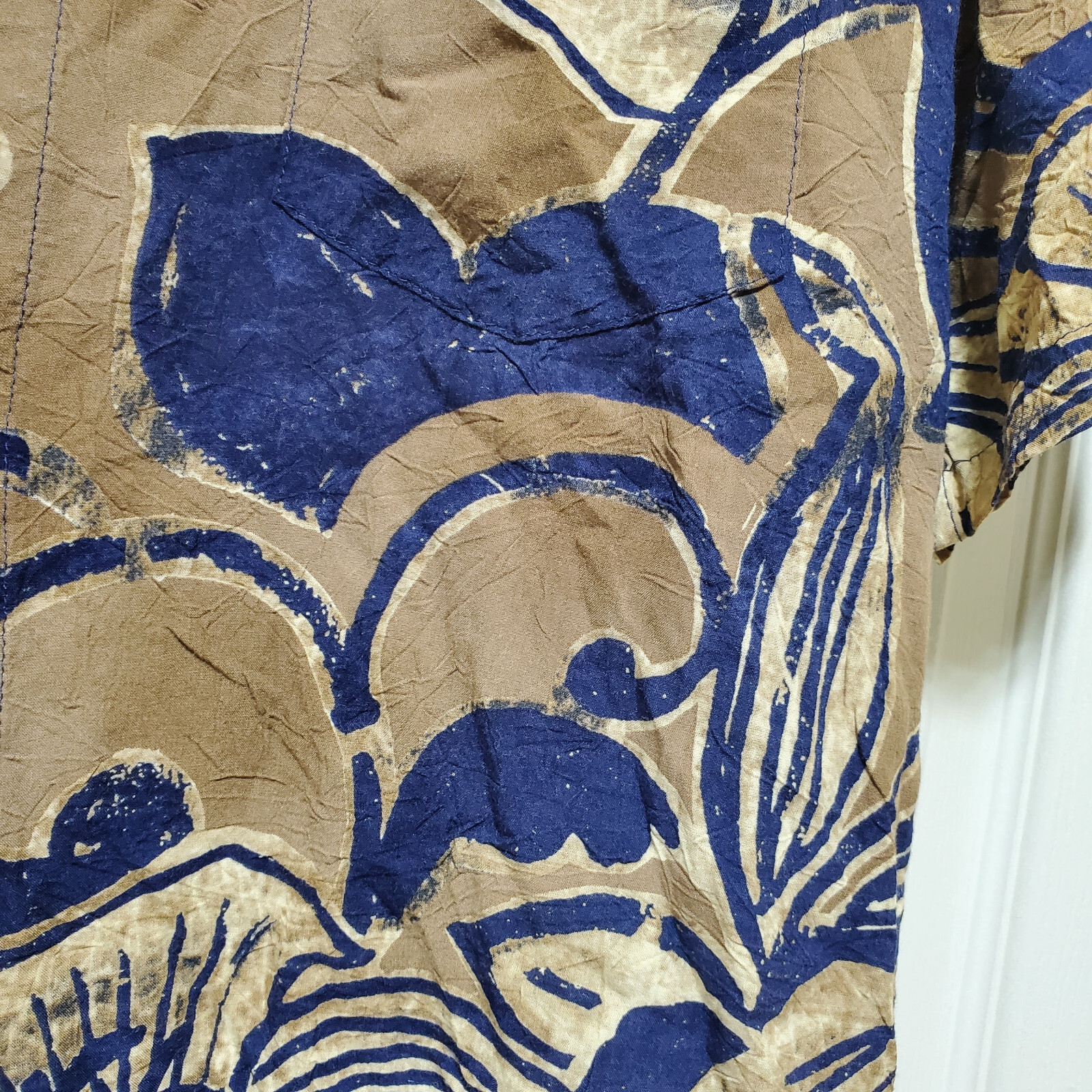 Jams World Shirt Men XL run Small Brown Blue Floral Hawaiian Lily Abstract Light