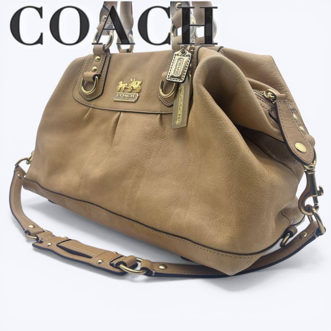 COACH Madison Sabrina 2WAY Shoulder Bag Large Capacity Handbag Beige