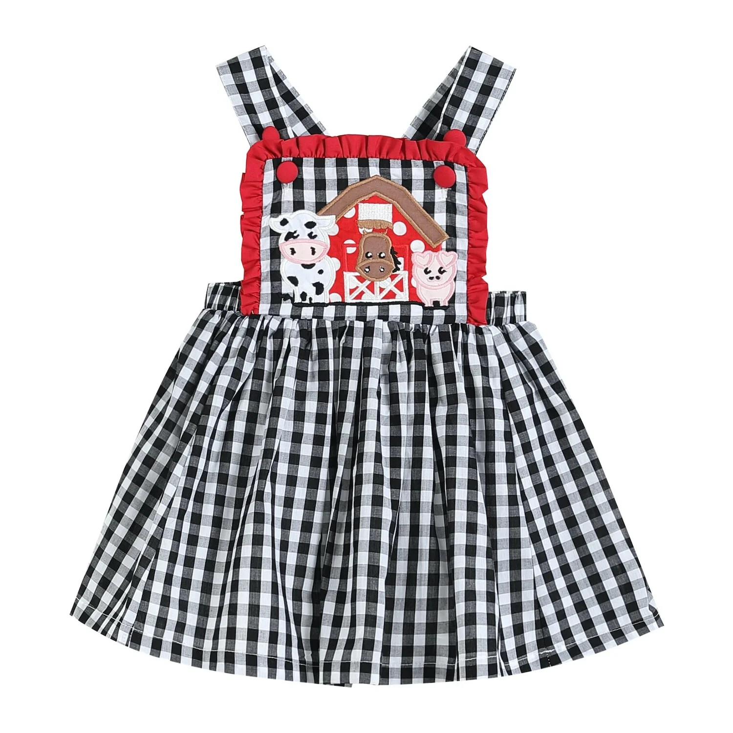 Boutique Lil Cactus Dress Checks Jumper Girls 6 NEW Farm Animals Straps #88