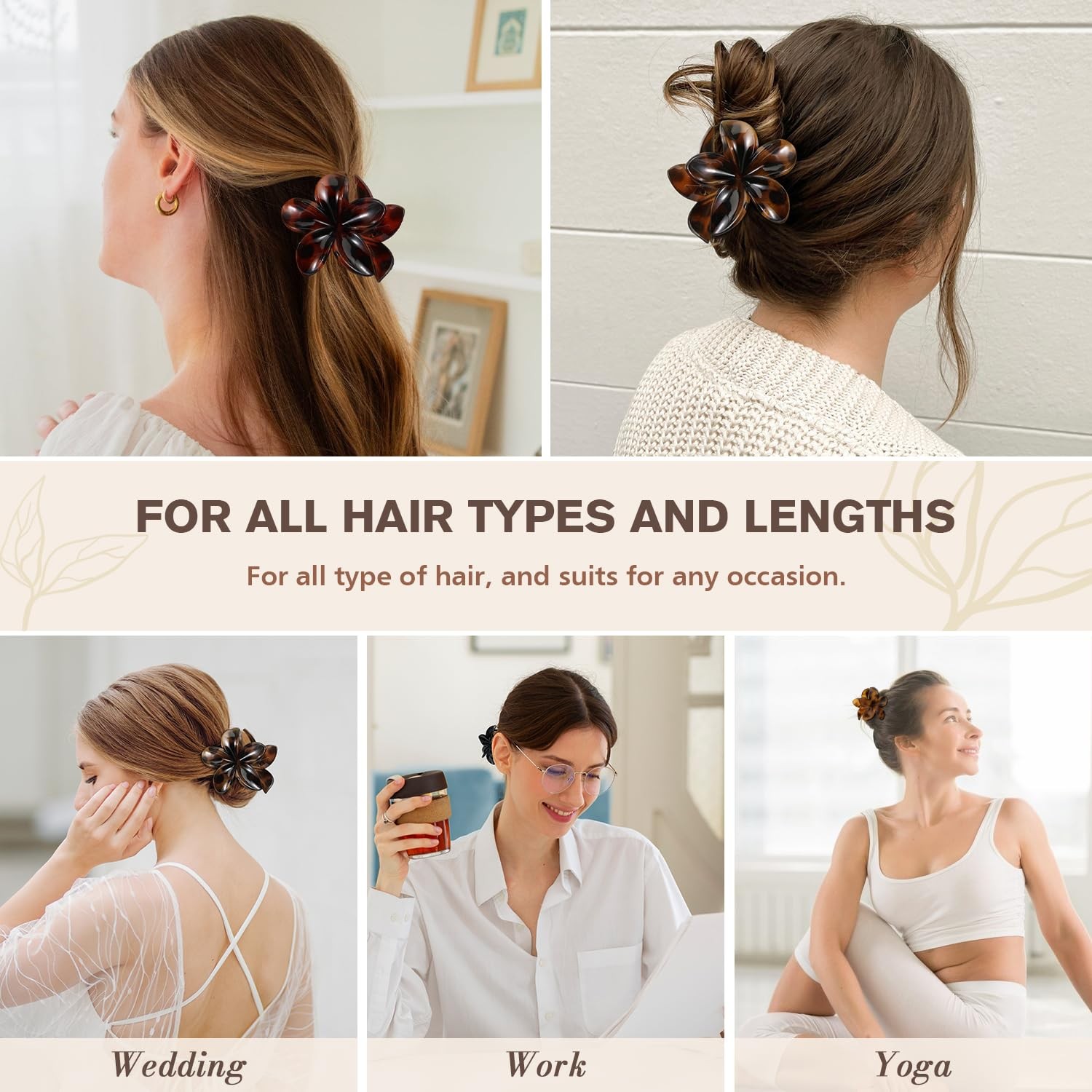 6 PCS Tortoise Flower Hair Clips for Women Girls, Large Hawaiian Multicolor