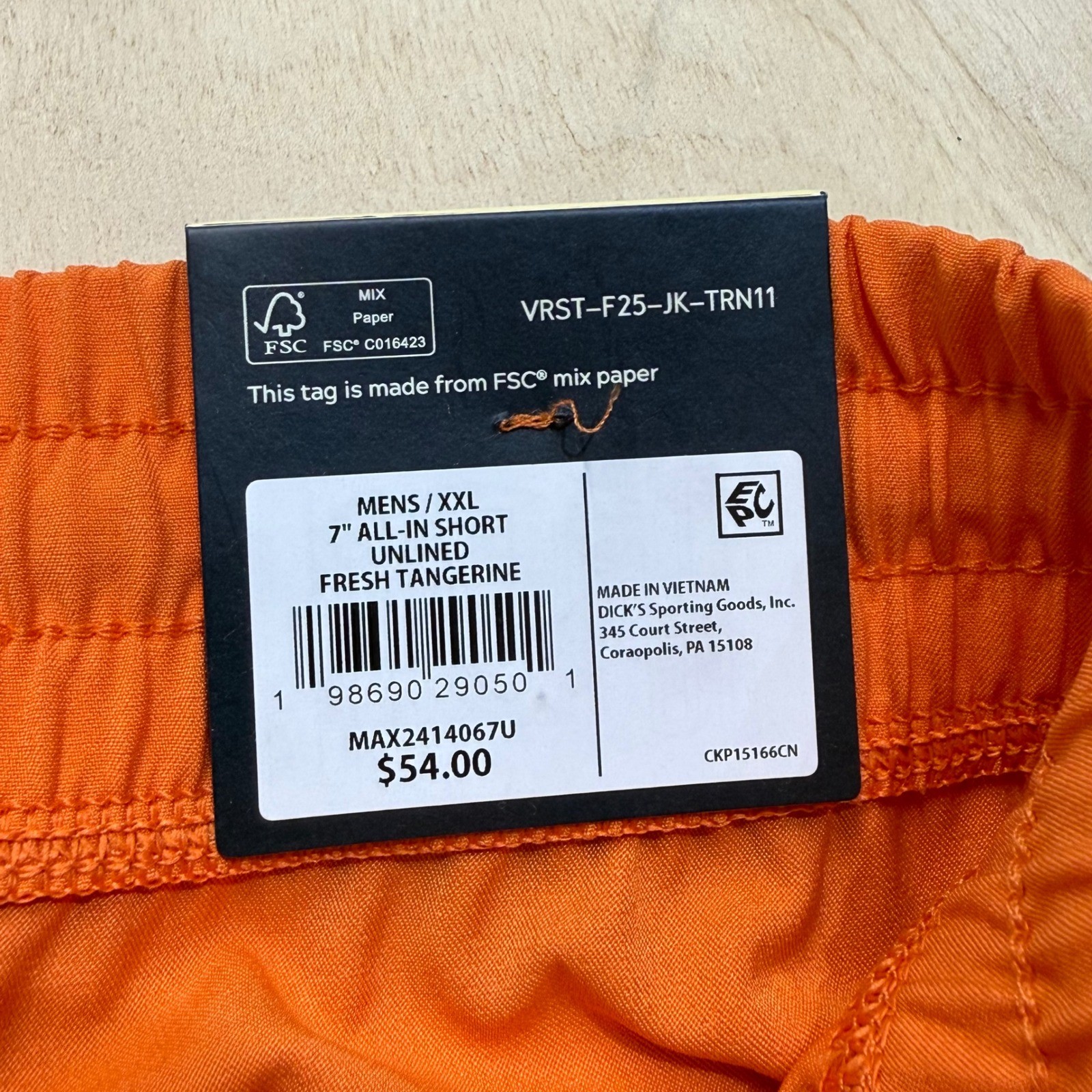 VRST Mens XXL 7″ All-In Unlined Short Tangerine Orange Stretch Quick Dry Pockets