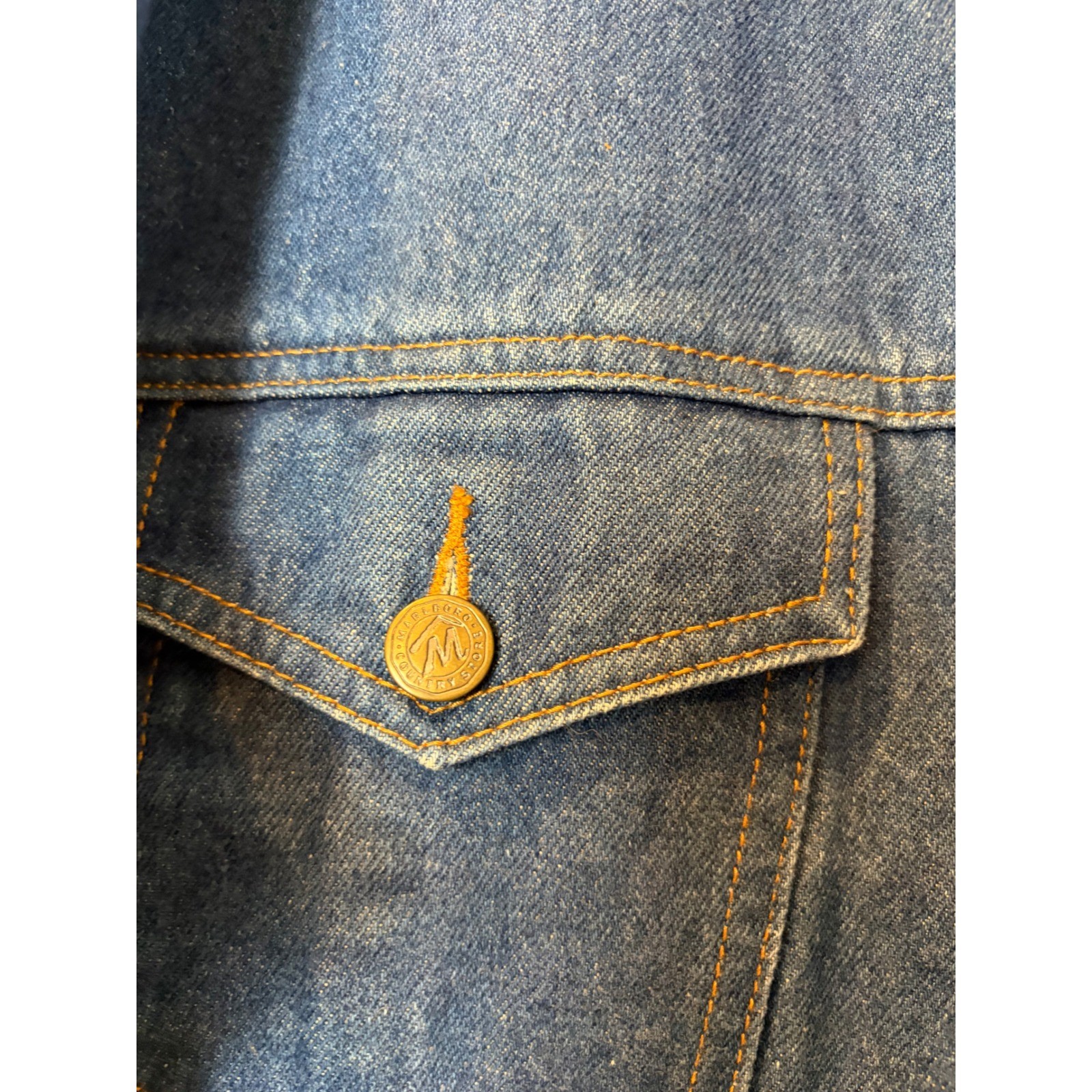 Vintage Marlboro Country Store Denim Jacket Leather Collar XL Blue
