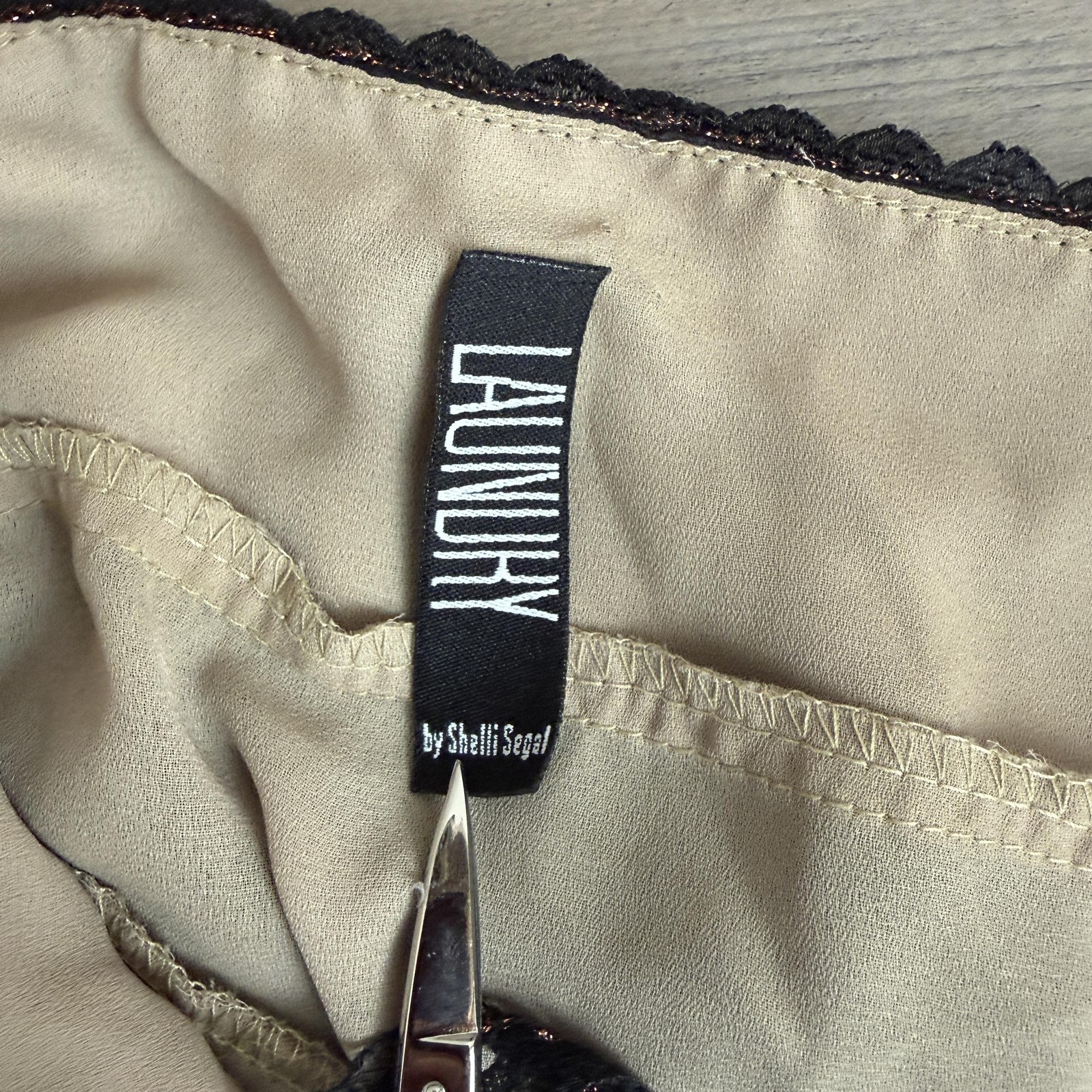 Vtg Laundry By Shelli Segal Full Slip Womens 10 Black Silk Embroidered 90s Fairy