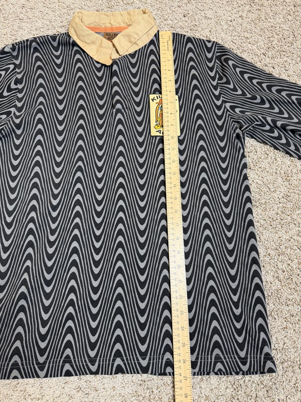 Killer Acid Mens Long Sleeve Black Swirl Polo Shirt Medium Psychedelic Pattern