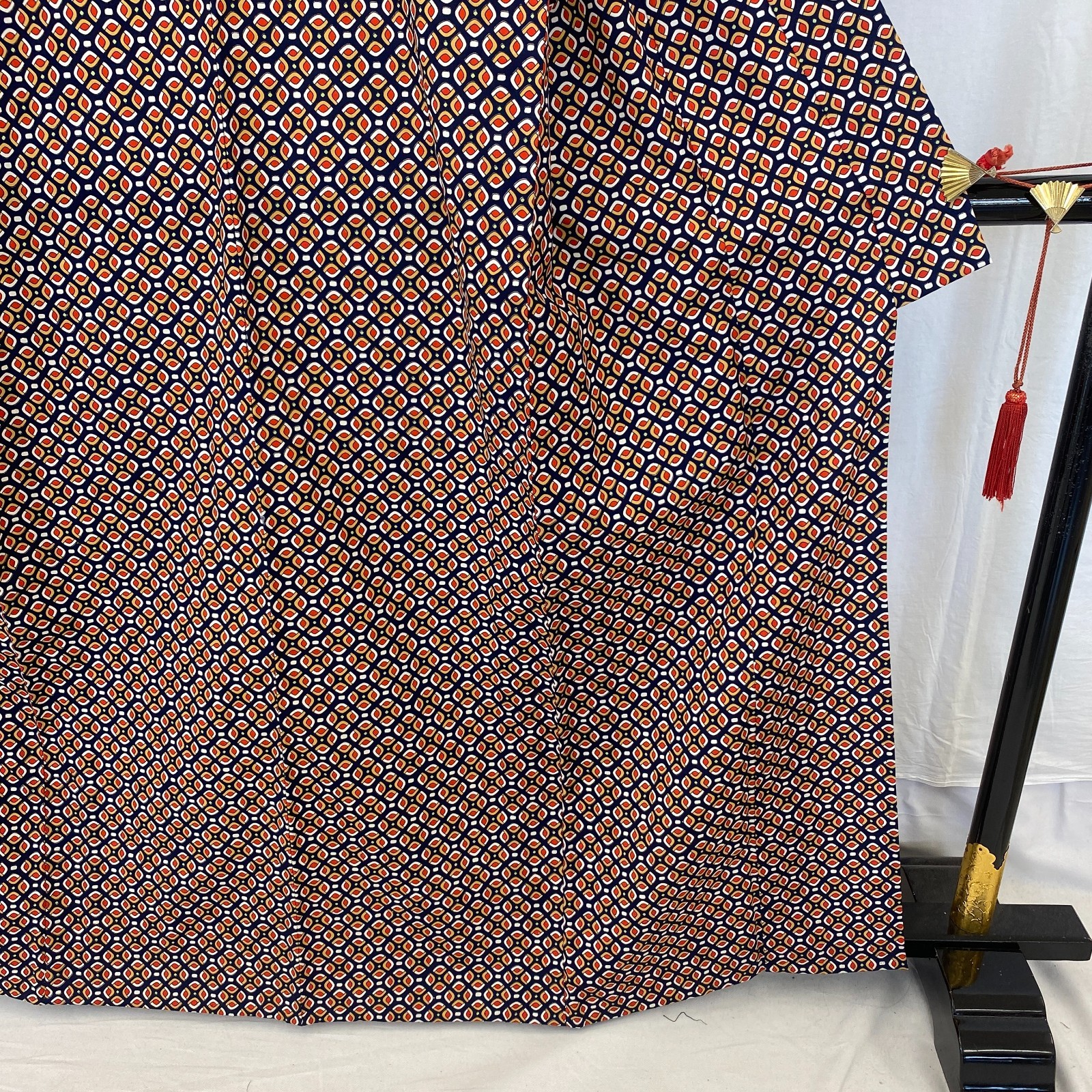 Japanese Vintage Kimono Polyester Navy No Lining Komon Traditional Length 63 in