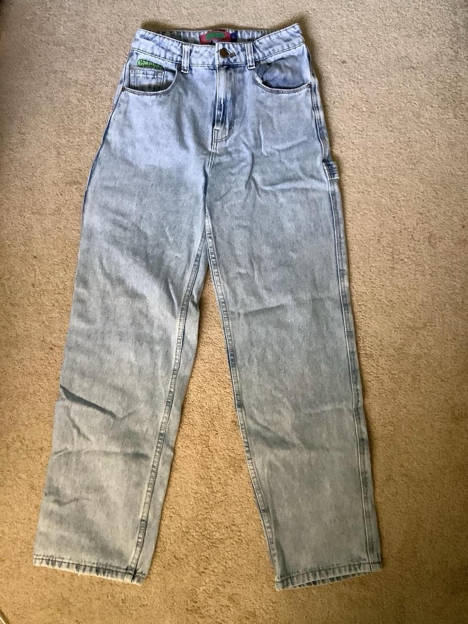 Empyre Women’s Light Wash Blue Denim Straight Cargo Jeans Pockets Size 2