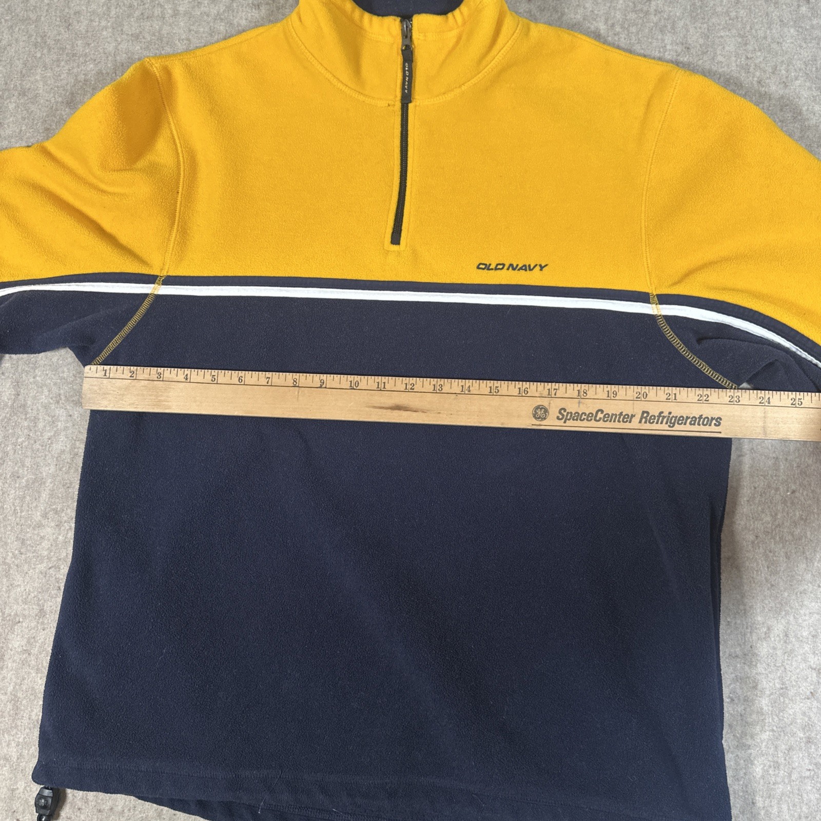 VTG Old Navy Sweatshirt Large Blue Yellow Logo Fleece Quarter Zip Pullover Y2k