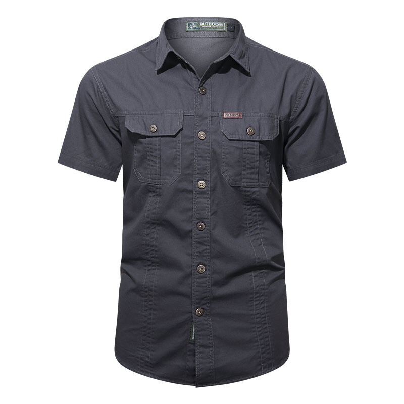 Mens Work Shirts Military Short Sleeves Air Force Army Cotton Casual Shirts Tops