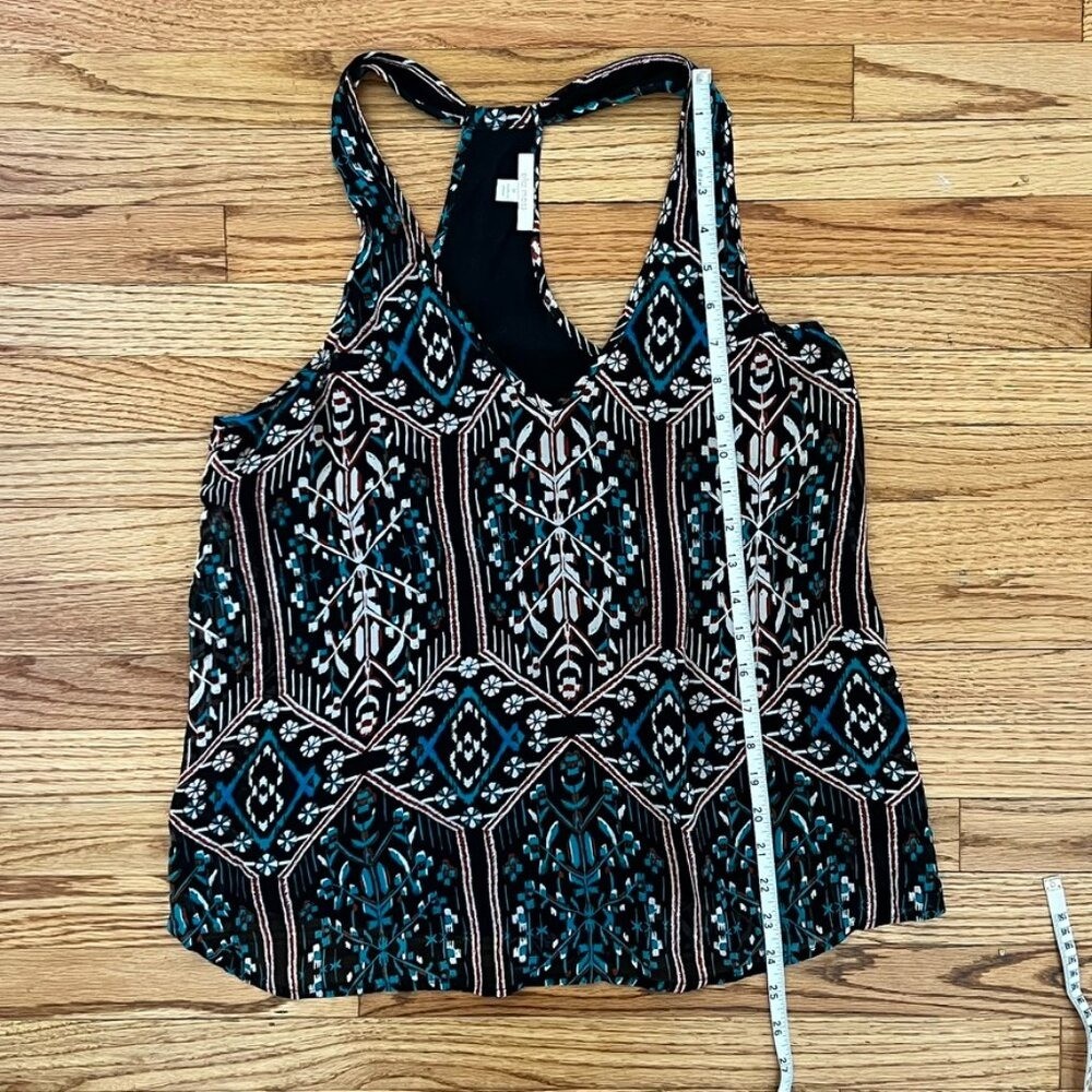 Boho Chic Silk Racerback Halter Blouse M Top Geometric Ikat Print Southwestern