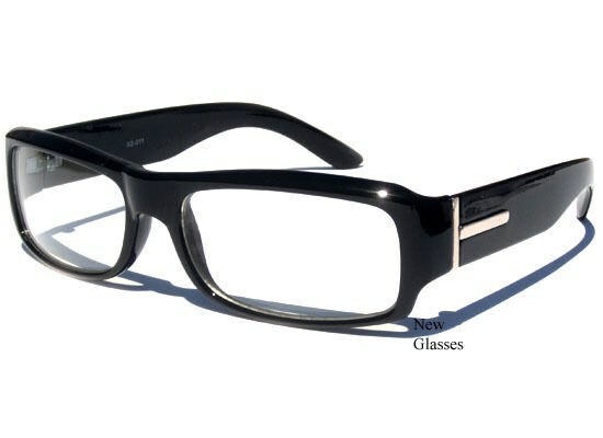 BLACK With CHROME accents RETRO Vintage Hipster Nerd Style CLEAR LENS GLASSES