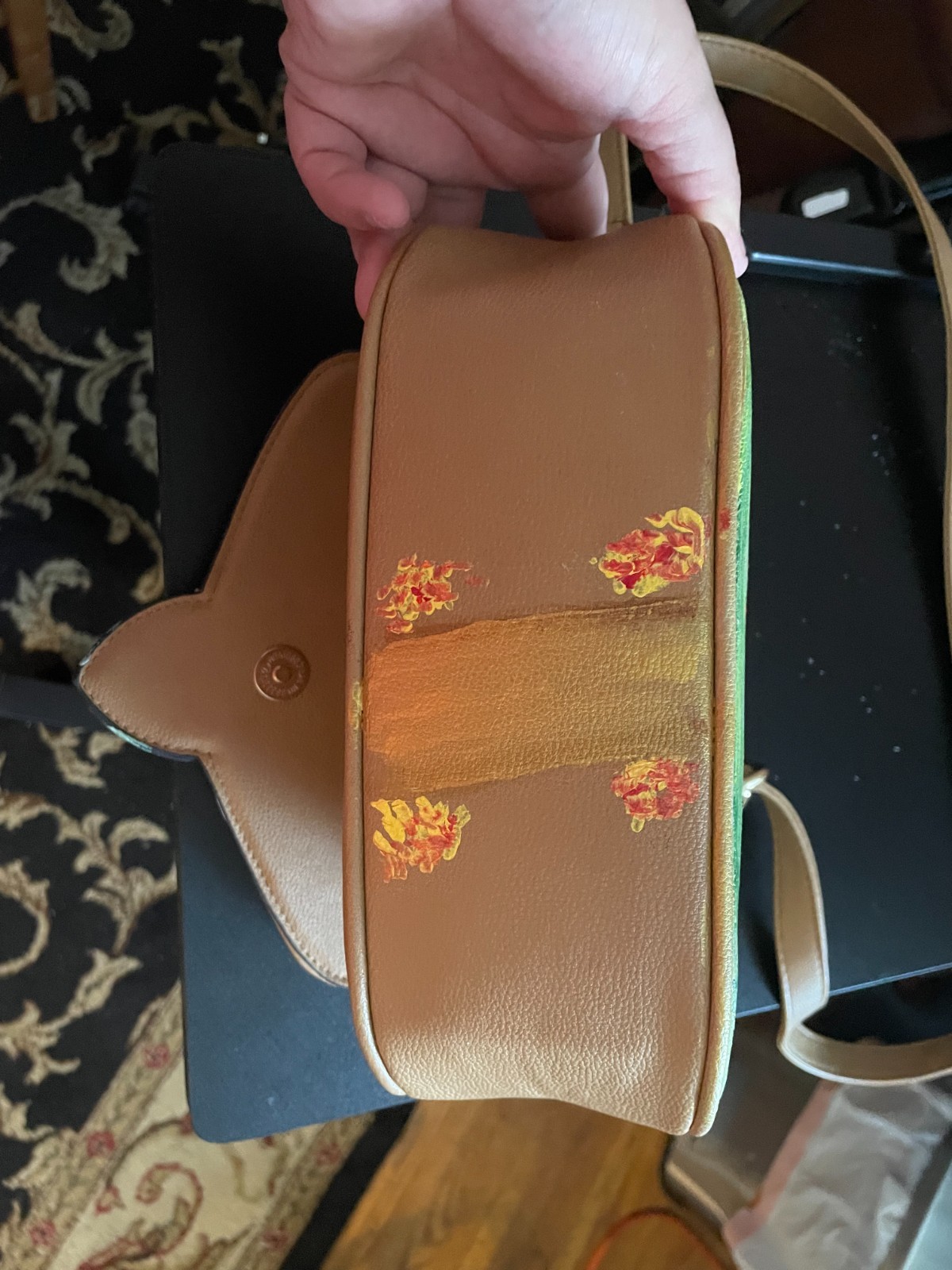 Hand painted small leather purse
