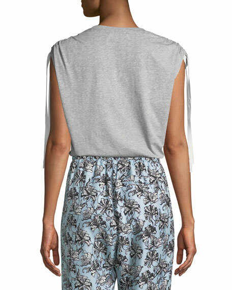 ROBERT RODRIGUEZ $110 V-neck Ruched-shoulder Cotton Tee Heather Grey Size Small