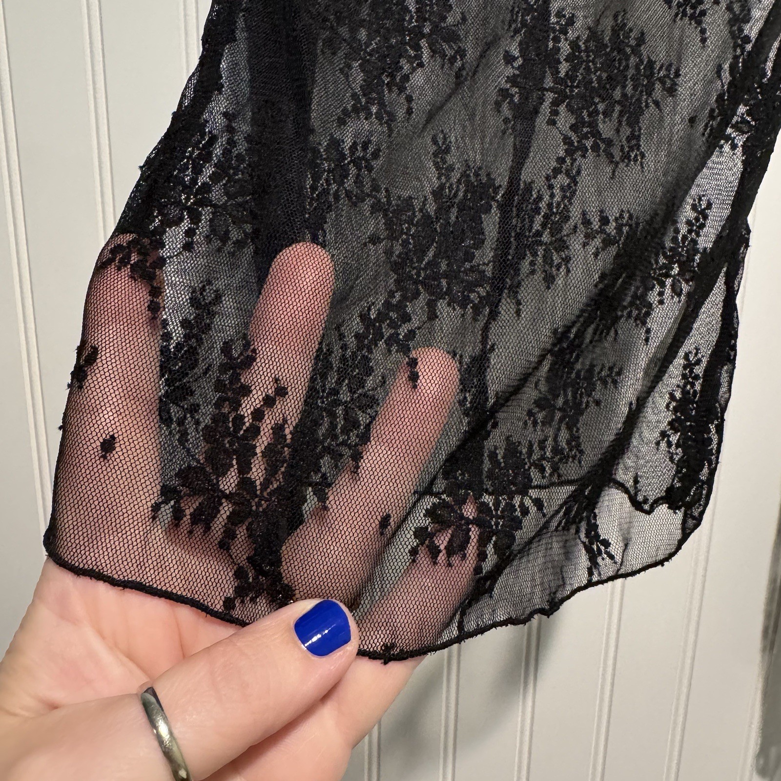 Intimately Free People Black Sheer Lace Lady Lux Long Levee Top Size XS