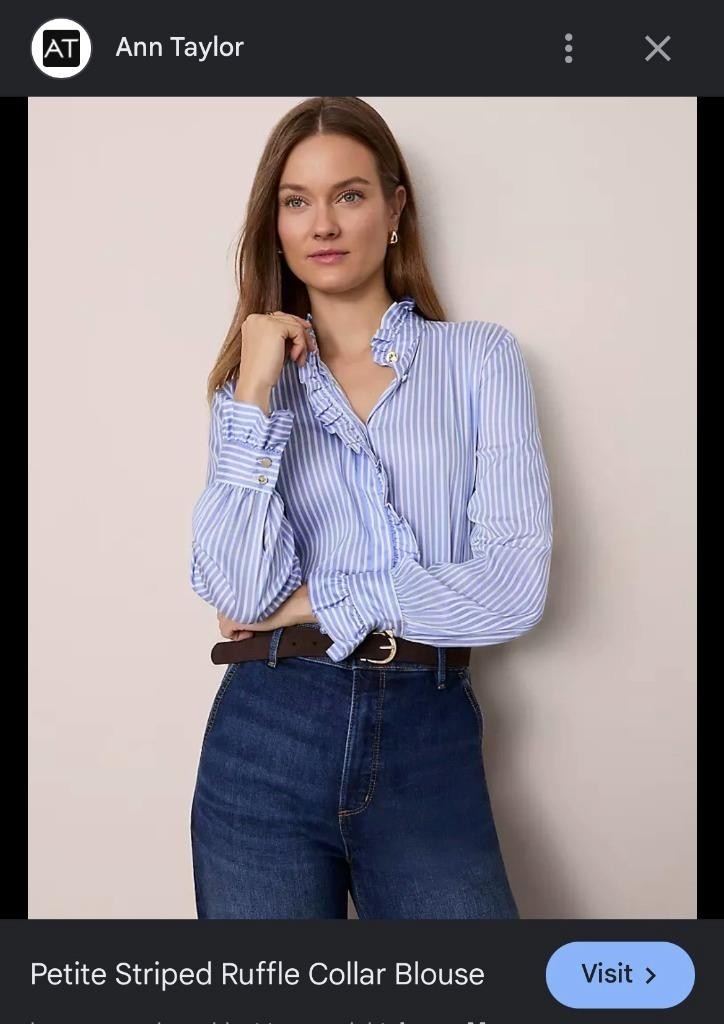 NWT ANN TAYLOR silky striped ruffle collar blouse top xs m