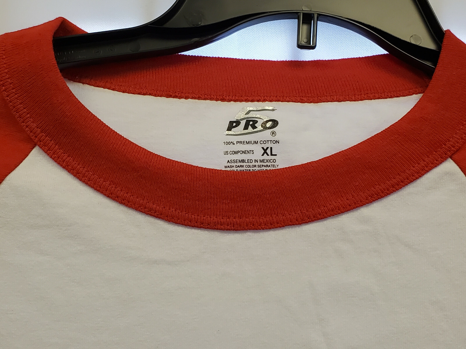 PRO 5 T-Shirt 3/4 RAGLAN Shirt BASEBALL Shirt WHITE / RED
