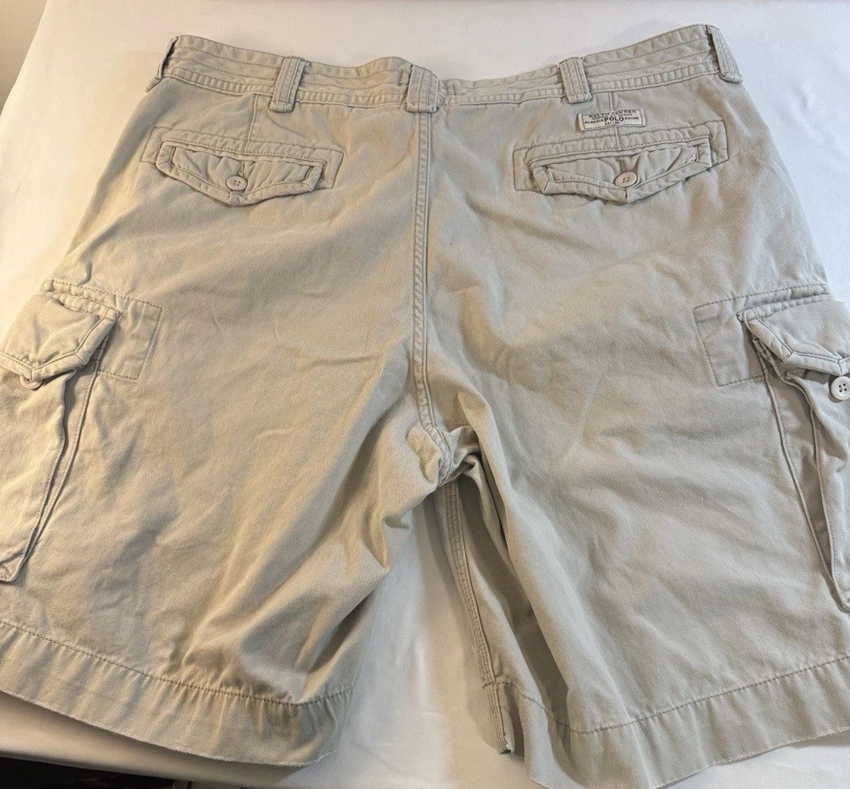 #1579 Polo Ralph Lauren Beige Chino Cargo Shorts Men’s RN41381 Cotton Flat Front