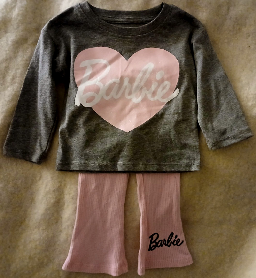 BARBIE PINK*GRAY & WHITE PANTS OUTFIT/HEART-SIZE 12 MONTHS-NEW WITH TAGS