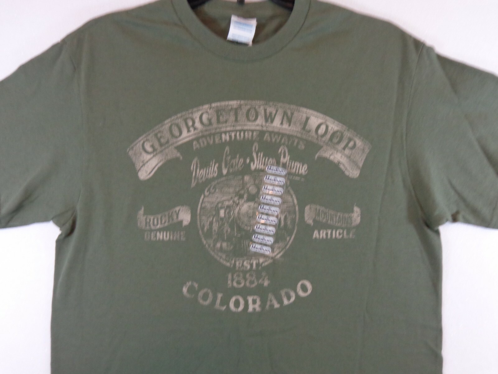 Rocky Mountains T Shirt Men’s Medium Green Colorado Georgetown Loop Graphic New
