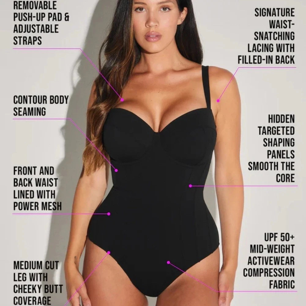 TA3 LUSHY ONE PIECE SWIMSUIT BLACK PUSH UP WIRED SIZE LARGE L REG/LONG F/G NEW