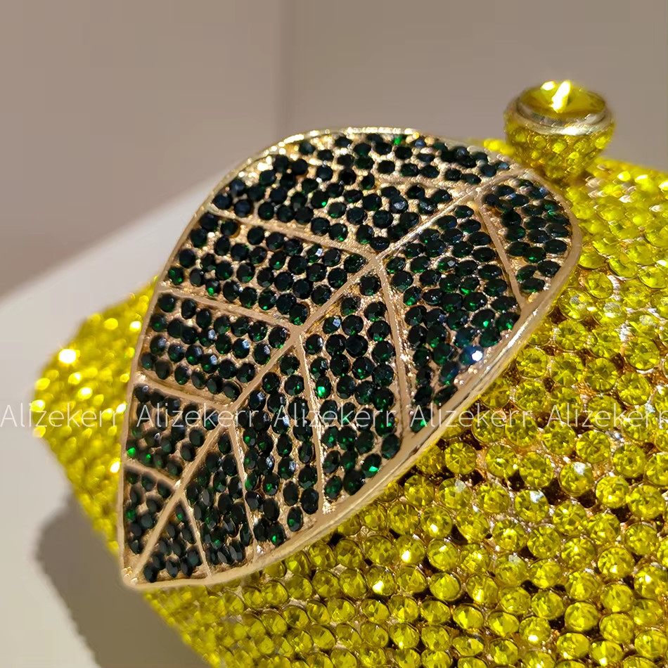 Lemon Shaped Diamond Evening Bags Women Gorgeous Unique Bling Rhinestone Metalli
