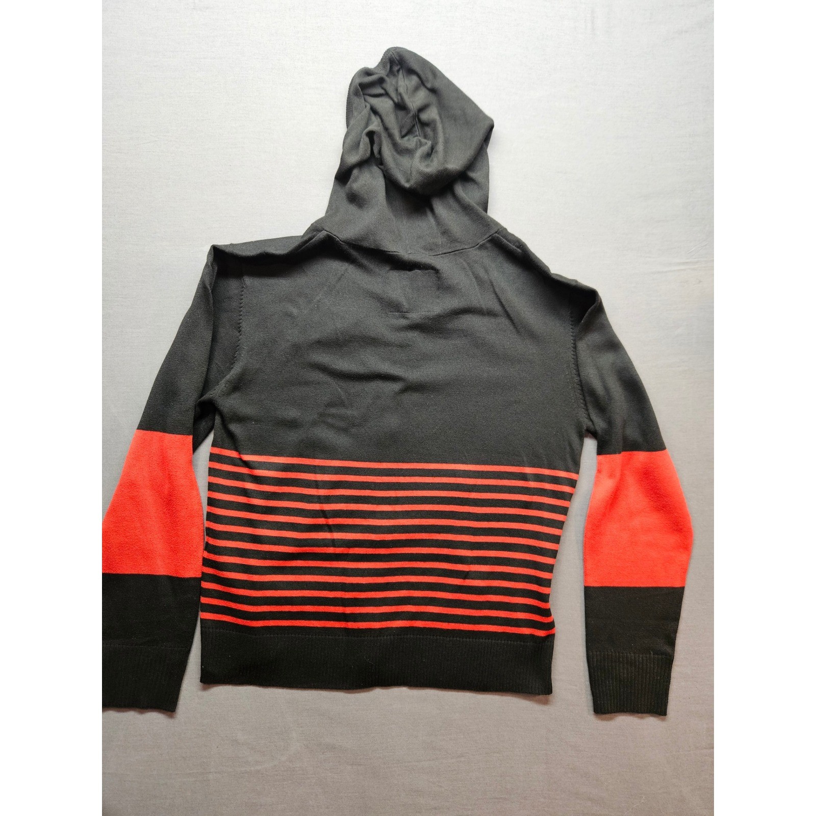 Repair Design Under Construction Mens XL Black Red Striped Full Zip Knit Hoodie