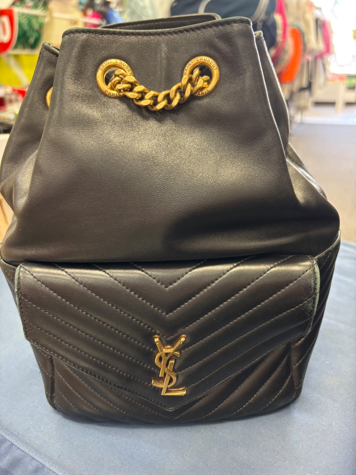 YSL Saint Laurent Lambskin Joe Backpack, Black Chevron Leather