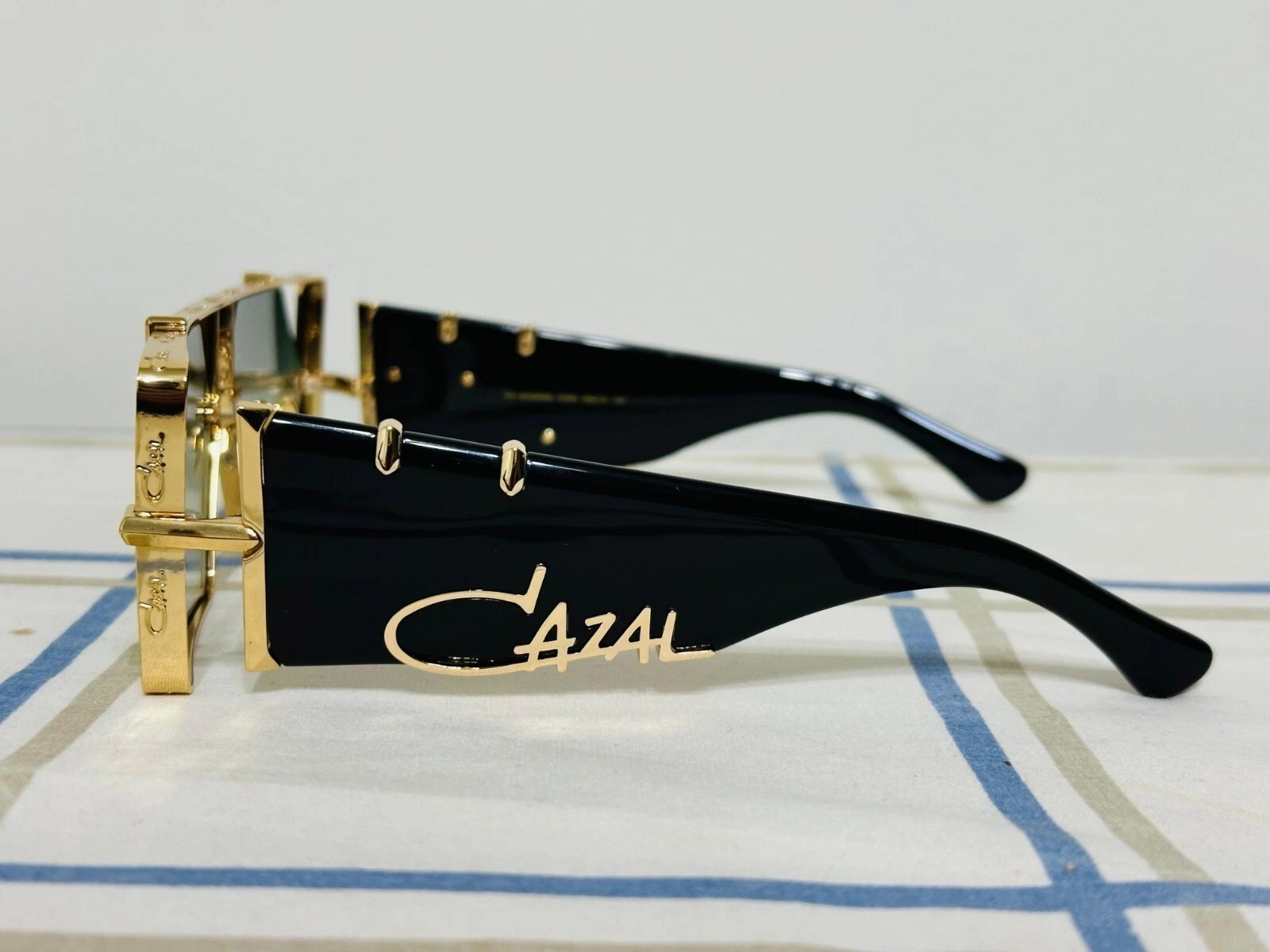 Cazal MD004 Sunglasses Black Gold Frame Green Lens Unisex Designer