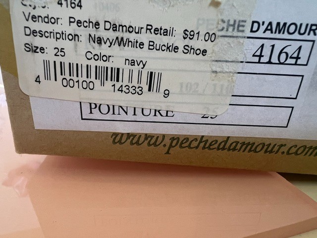 Peche D’Amour Paris Toddler Mary Jane Shoes EU 25 US 9 Navy White Leather NEW Bo