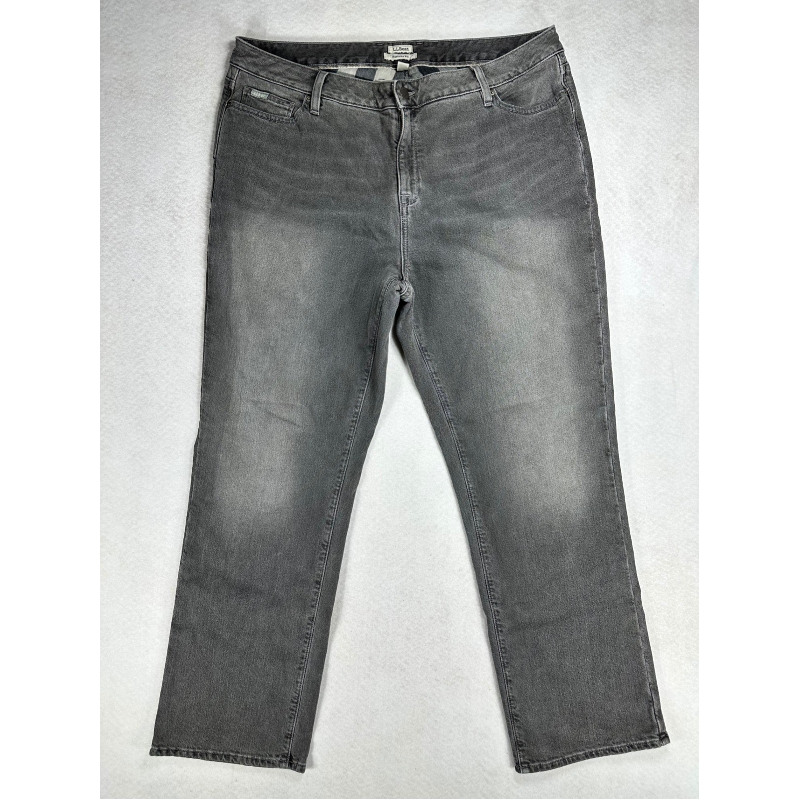 LL Bean Favorite Fit Jeans Womens 18 Reg Gray Straight Leg Denim