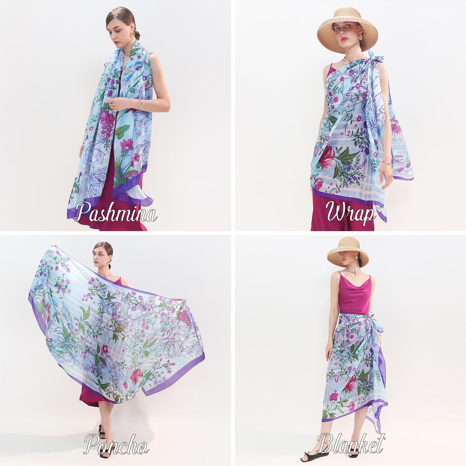DANA XU 100% Mulberry Silk Pashmina Shawl for Women, 90″x43″ Wrap | Extra lar…
