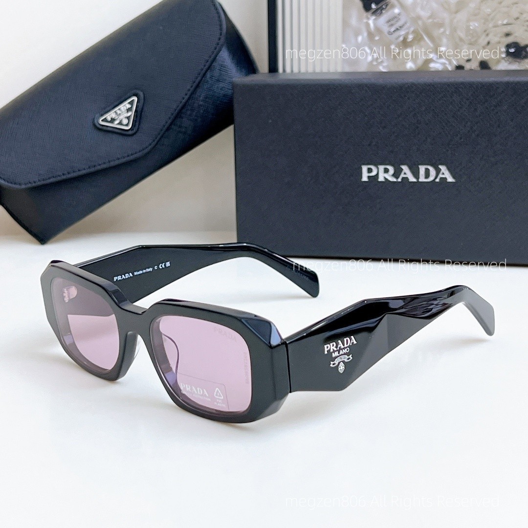 Prada PR17WS Women’s Sunglasses Black Frame Purple Lens 49mm Retro Square UV400