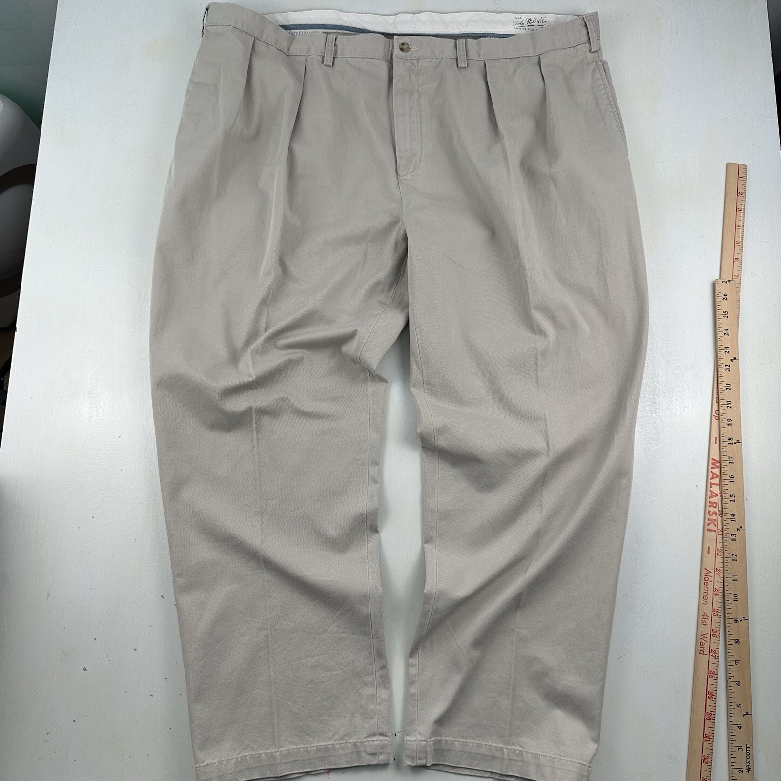 Polo Ralph Lauren Pleated Chino Pants Men 49×30 Tag 50B Big Tan Oatmeal Classic