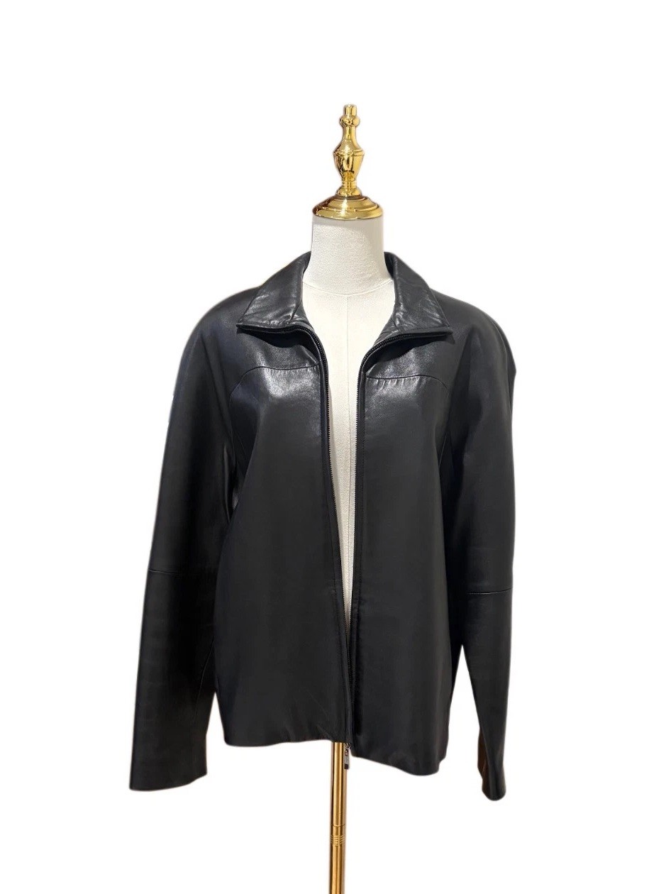 Gallery Black Leather Jacket Womens L Zip Front Collared Lined Soft Supple