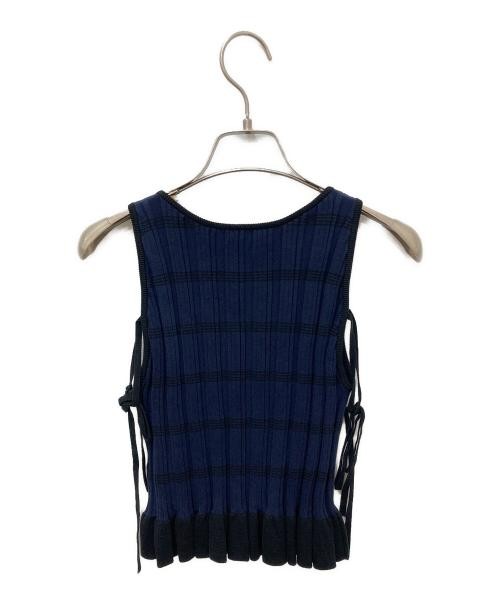 Ameri Women’s Navy Short Knit Top Sleeveless Cotton Nylon U-Shaped Hem