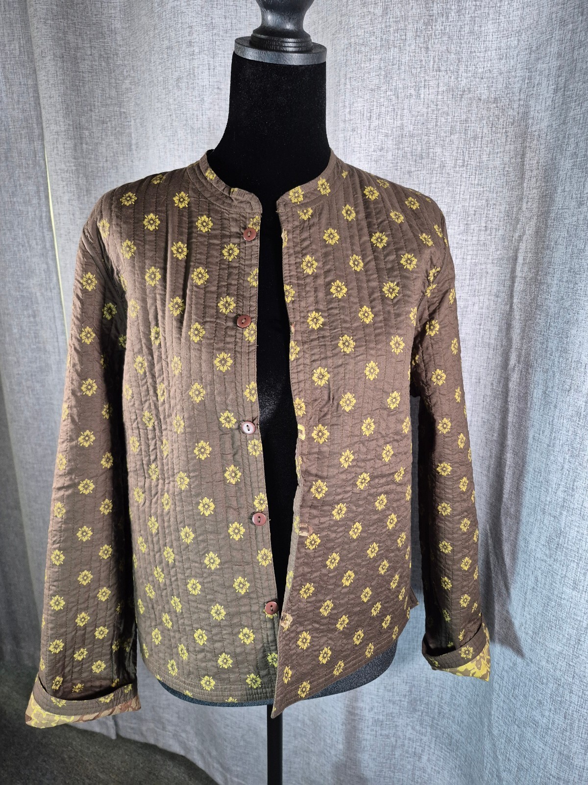 Provence d’Amour Reversible Quilted Floral Jacket Brown Yellow