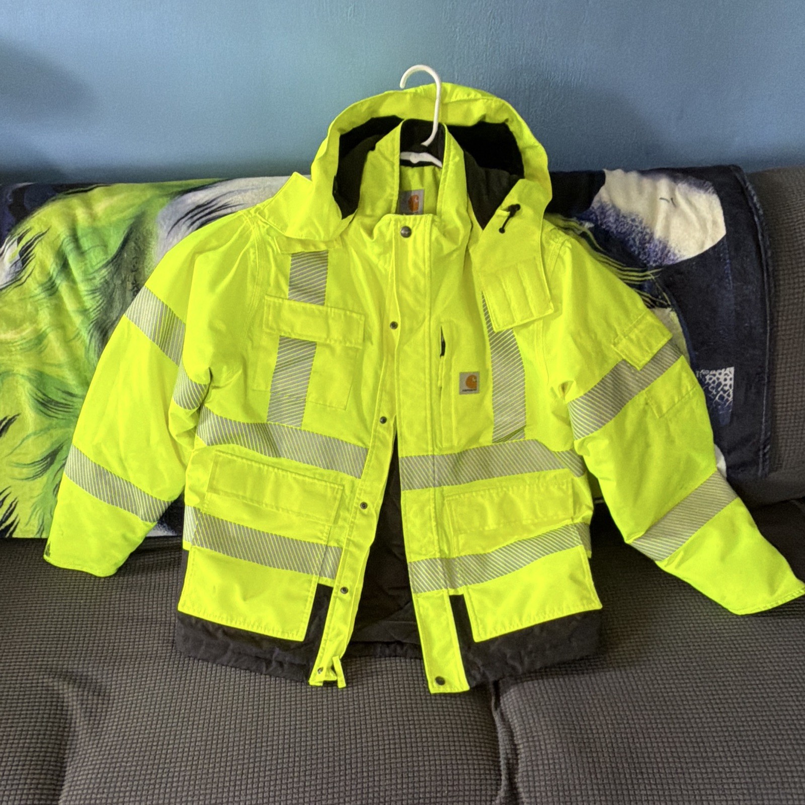 Carhartt Hi-Vis Reflective Insulated Hooded Work Jacket Yellow/Black S