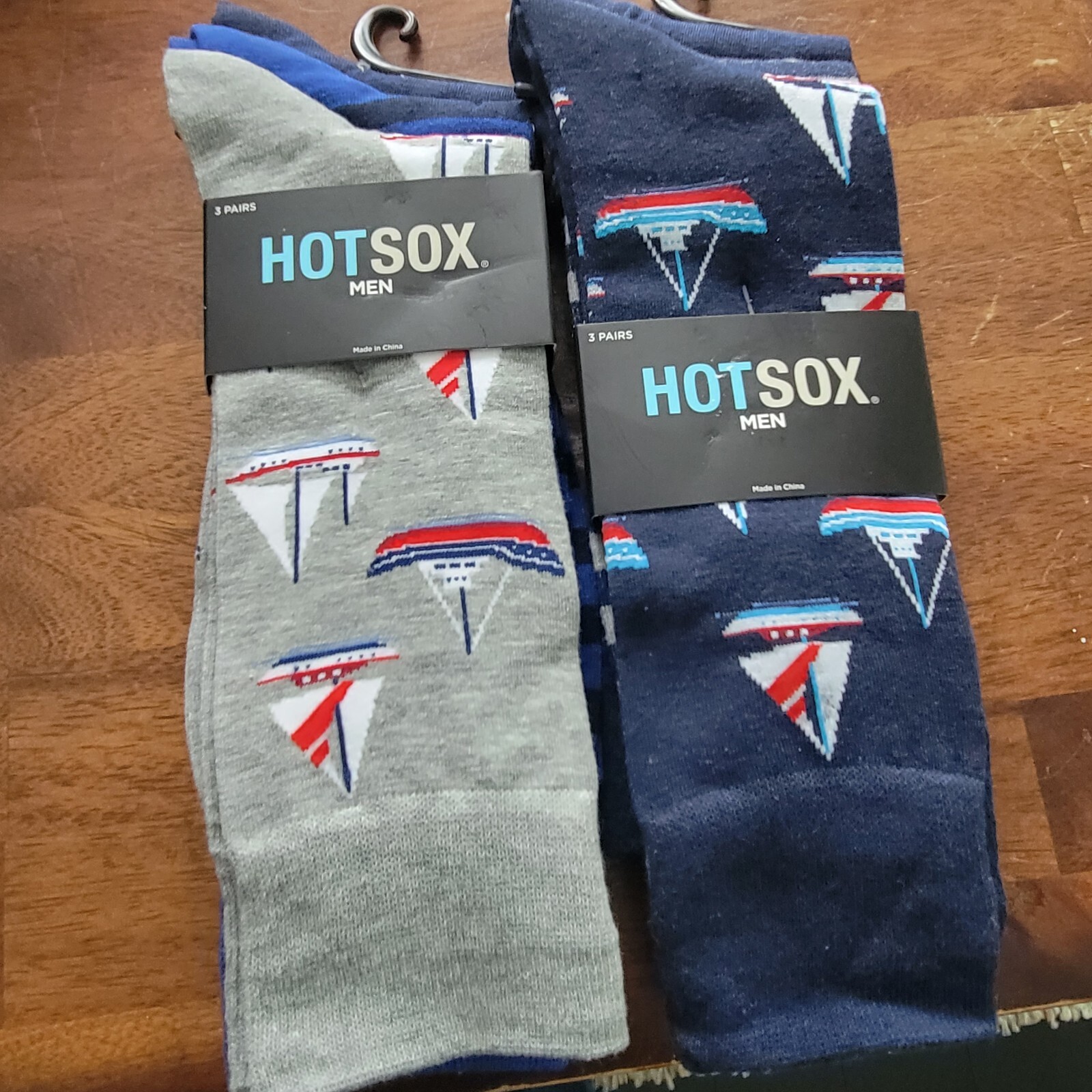 Hot Sox☆Men’s☆Navy Nautical Sail Boat☆Dress Socks 10-13☆Pack of 3☆Lot of 2☆NWT