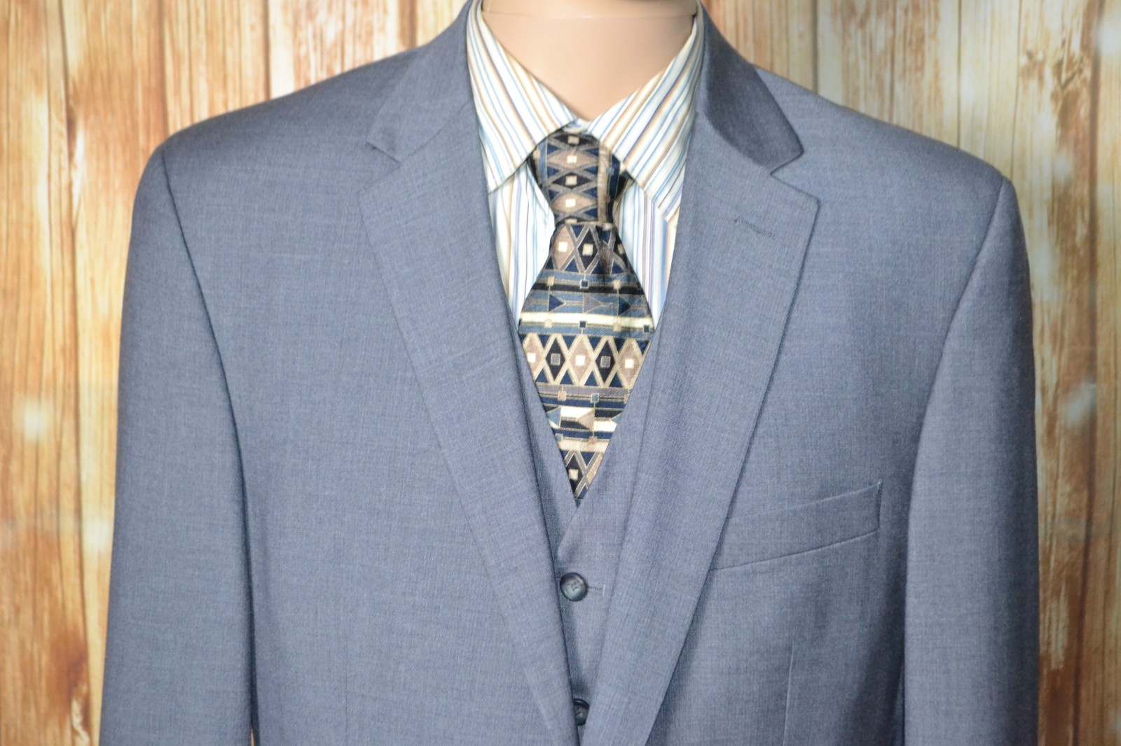 Pronto Uomo Men Gray Polyester Blend 2 Button 3pcs Suit Sz 42R Wst 38×28
