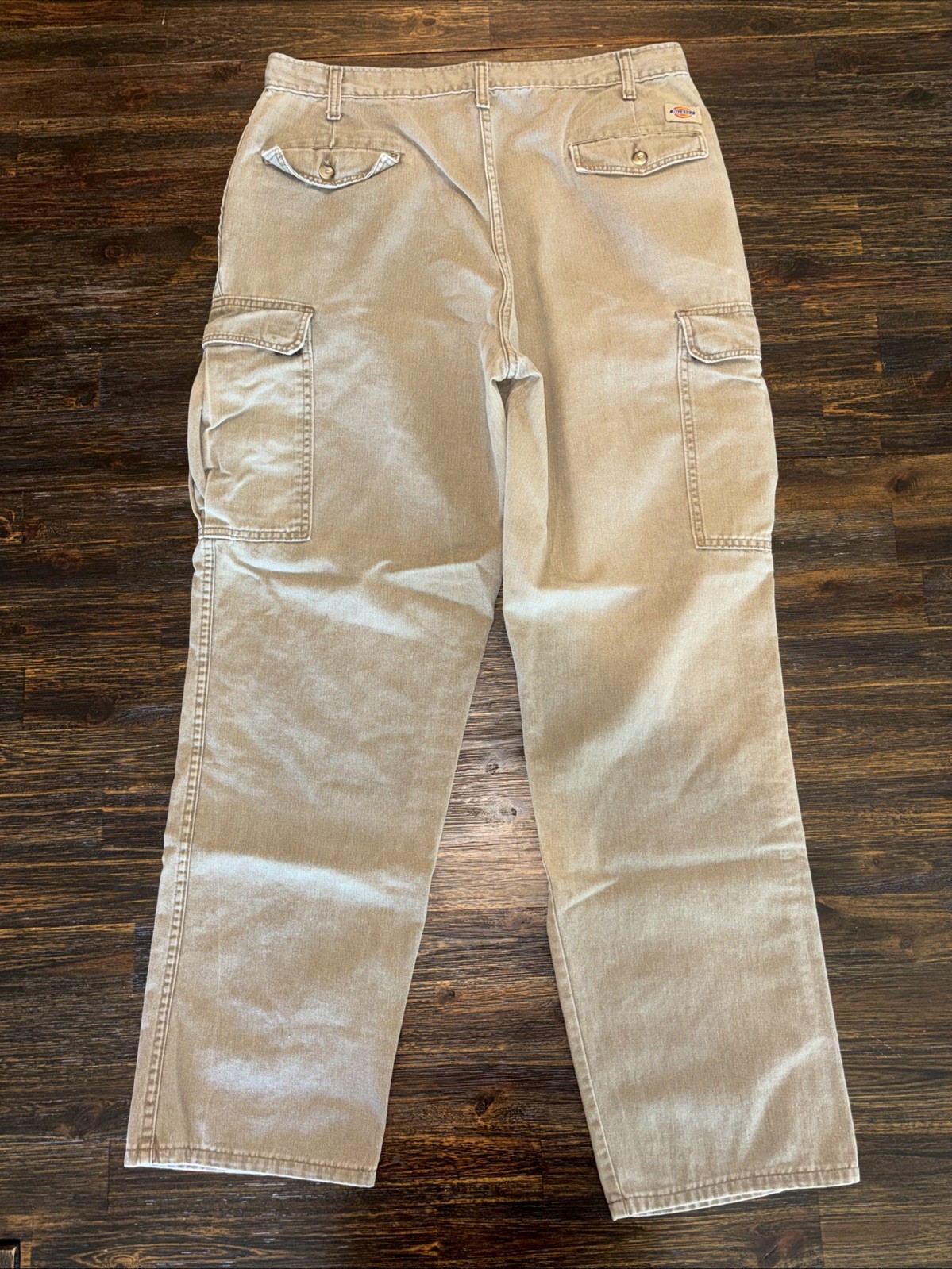 Vintage 80s Dickies Cargo Workwear Pants Double Pleated Talon Zipper Beige 34×30