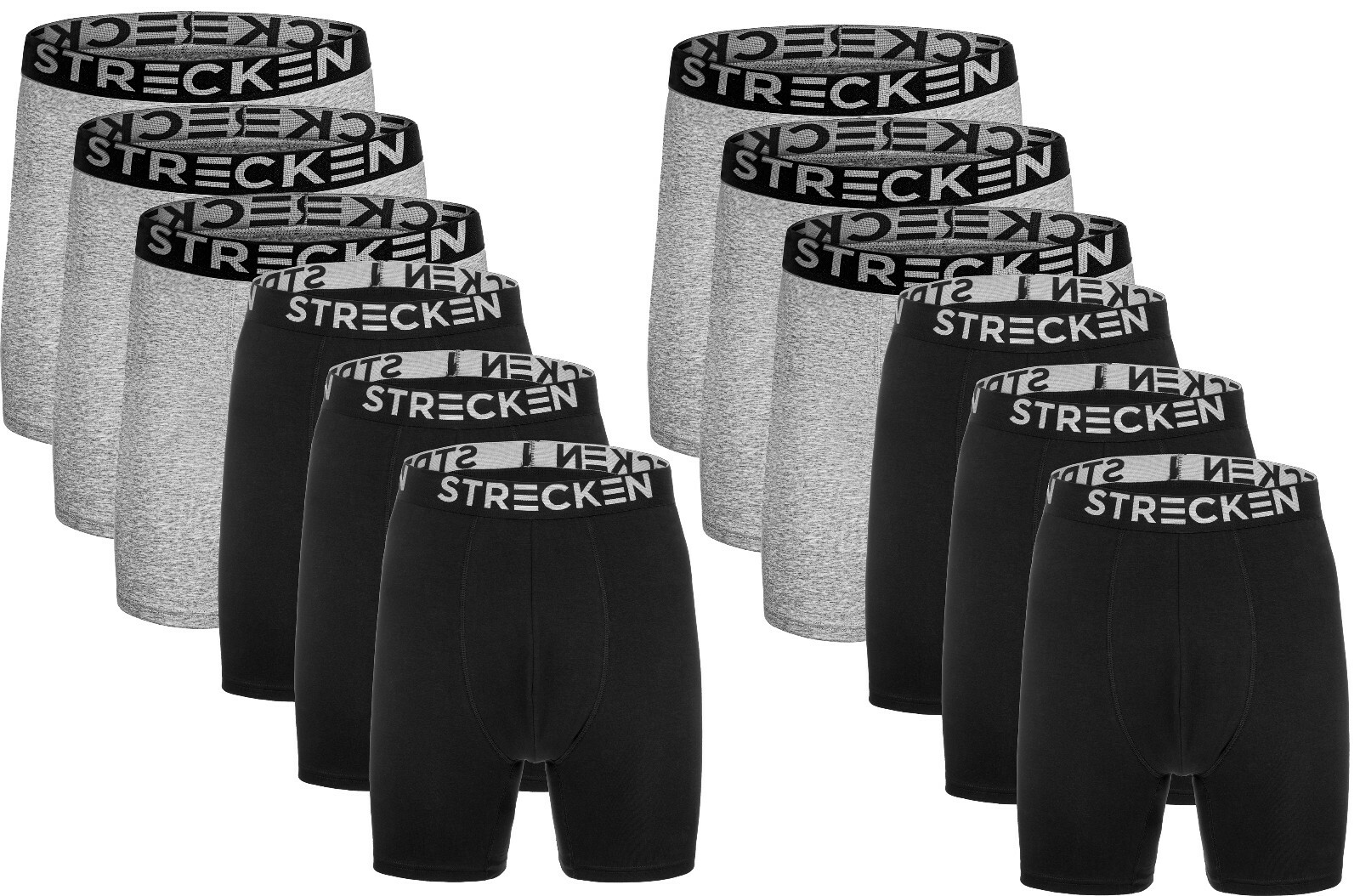 12 Pairs BIG MEN Boxer Briefs 3X 4X 5X Black or Black – Gray Big and Tall Sizes